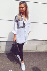 White Leopard Print Insert Button Down Shirt - Shelby