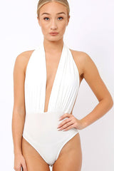 White plunge Halterneck Bodysuit - Lona