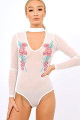 White Mesh Floral Choker Bodysuit - Bryleigh