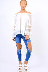 White Mesh Bardot Top - Keelie