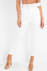 VD - White Belted Tapered Peg Trousers - Jessika