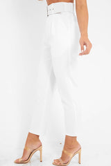 VD - White Belted Tapered Peg Trousers - Jessika