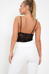 Black Scalloped Lace Satin Bodysuit - Jeriah