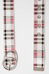 White Pink Check Woven Circle Buckle Belt - Luisa