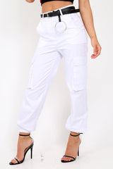White Pocket High Waist Cargo Cuffed Trousers - Galya