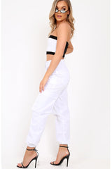 White Pocket High Waist Cargo Cuffed Trousers - Galya