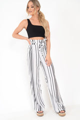 White Polka Dot Paper Bag Wide Leg Trousers - Aadhya