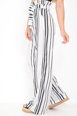 White Polka Dot Paper Bag Wide Leg Trousers - Aadhya