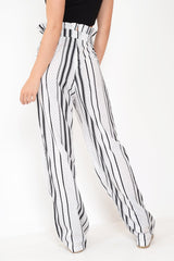 White Polka Dot Paper Bag Wide Leg Trousers - Aadhya