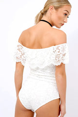 white Lace Bardot Bodysuit - Rae