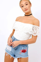 white Lace Bardot Bodysuit - Rae