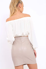 Cream Ribbed Lace Up Bardot Crop Top - Sara