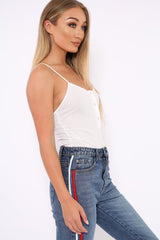 White Ribbed Popper Front Bodysuit - Baylee