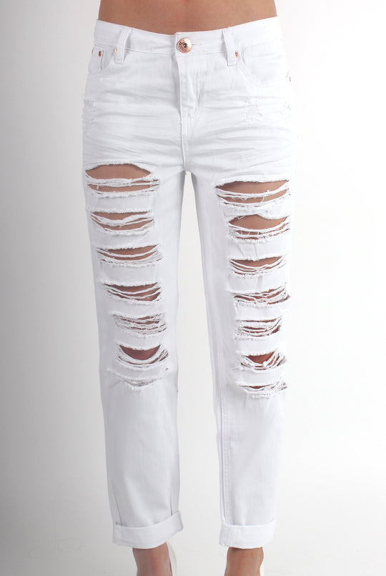 Layla White Loose Fit Ripped Jeans