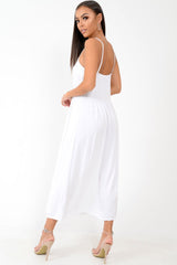 White Strappy Button Down Midi Dress - Shaelee