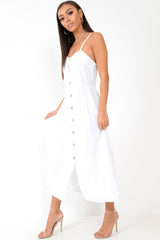 White Strappy Button Down Midi Dress - Shaelee