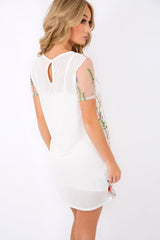 White Floral Sheer Shift Dress - Crystal