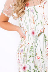 White Floral Sheer Shift Dress - Crystal