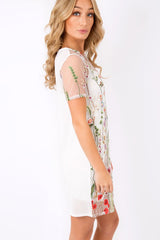 White Floral Sheer Shift Dress - Crystal