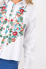 White Floral Embroidered Shirt - Solange