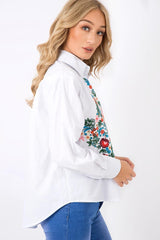 White Floral Embroidered Shirt - Solange