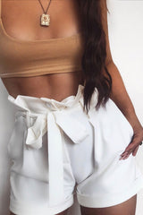 White Button Front High Waist Shorts - Franca