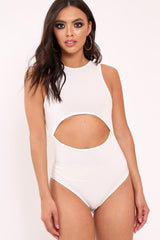 White Slinky Cut Out Middle Bodysuit - Jolissa