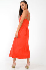 Red Strappy Button Down Midi Dress - Shaelee