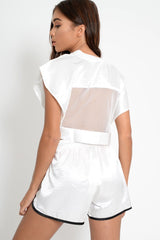 White Stripe Shiny Crop Top And Shorts - Kahri