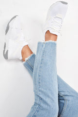 White Lace Up Glitter Mesh Trainers - Tasmina