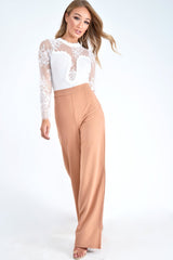 White Lace Mesh Insert Plunge Bodysuit - Taylen