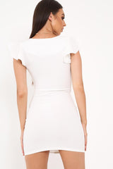 White Tie Button Front Bodycon Dress - Aaira