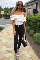 White Bardot Extreme Frill Bodysuit - Diandra