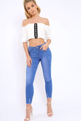 Cream Hook And Eye Bardot Frill Crop Top - Reanna