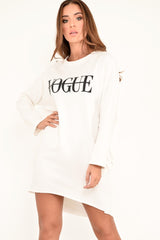 White Vogue Slogan Oversized Jumper - Bray