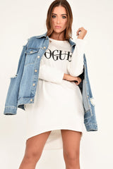 White Vogue Slogan Oversized Jumper - Bray
