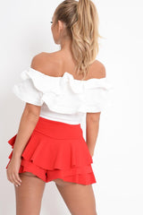 White Extreme Ruffle Bandeau Crop Top - Wilhelmina