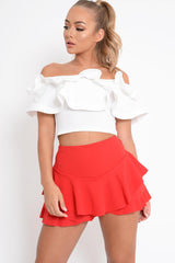 White Extreme Ruffle Bandeau Crop Top - Wilhelmina