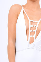 White Deep Plunge Harness Swimsuit - Willow