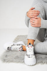 White Faux Leather Check Insert Chunky Trainers - Landen
