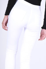 White High Waisted Ripped Knee Jeans - Camisha