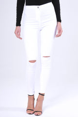 White High Waisted Ripped Knee Jeans - Camisha