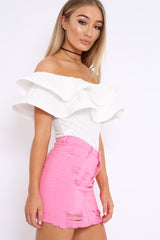White Bardot Extreme Frill Bodysuit - Diandra