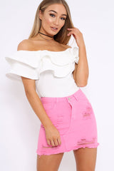 White Bardot Extreme Frill Bodysuit - Diandra