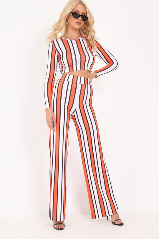 Orange Stripe Crop Top Wide Leg Co-Ord - Ivette