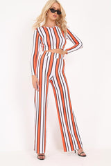 Orange Stripe Crop Top Wide Leg Co-Ord - Ivette