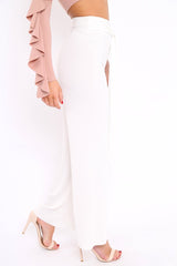 White Wide Legged Pleated Trousers - Chantel
