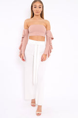 White Wide Legged Pleated Trousers - Chantel