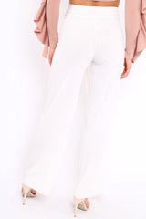 White Wide Legged Pleated Trousers - Chantel