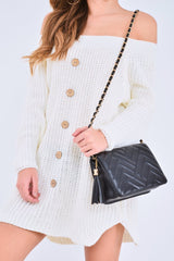 White Bardot Button Front Chunky Knit Jumper Dress - Syanna